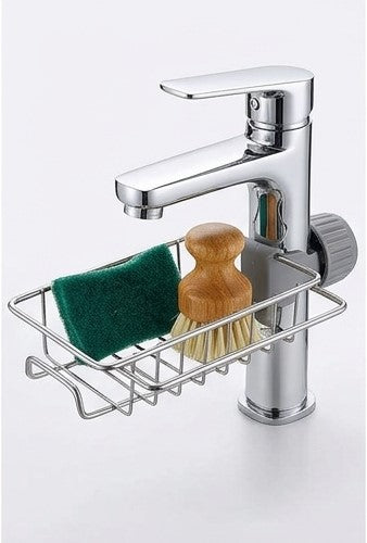 1PC Stainless Steel Faucet Storage Rack – Adjustable Sink Sponge, Rag & Soap Holder
