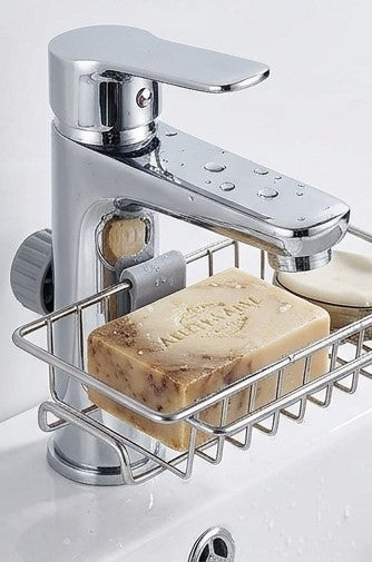 1PC Stainless Steel Faucet Storage Rack – Adjustable Sink Sponge, Rag & Soap Holder