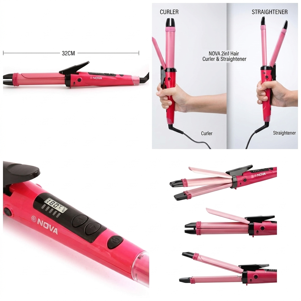 2-in-1 Nova Hair Straightener NHC-1818 – Hair Curler & Straightener