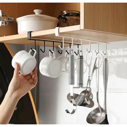 6-Hook Cup & Mug Holder – Under Cabinet Shelf Kitchen Cup Organizer