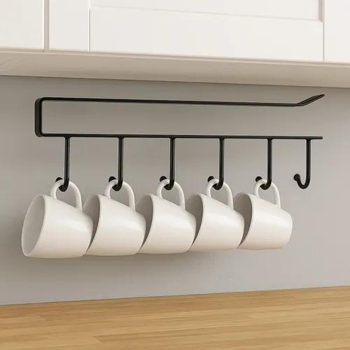6-Hook Cup & Mug Holder – Under Cabinet Shelf Kitchen Cup Organizer