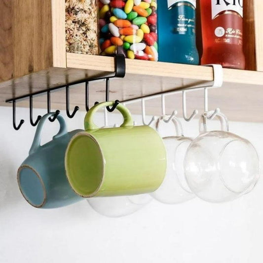 6-Hook Cup & Mug Holder – Under Cabinet Shelf Kitchen Cup Organizer